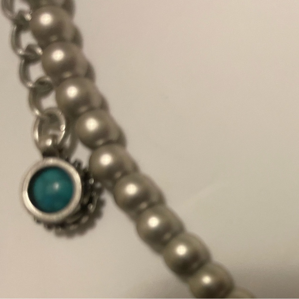 Chico’s necklace, faux turquoise&silver costume beaded w/beautiful tassel 13-15” - Picture 5 of 10